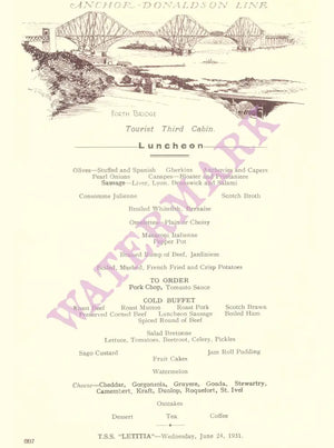 S/S Letitia 1931 Forth Bridge Menu Art
