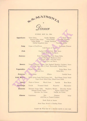 S.S. Matsonia May 26 1946 Posters Prints & Visual Artwork