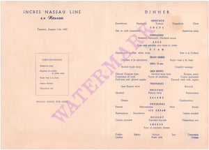 S.S. Nassau 1953 Menu