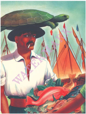 S.S. Uruguay ’Fishmonger with Turtle’ 1941 Vintage Americana Menus