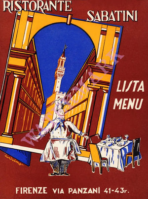 Sabatini, Florence 1952 Italian Menu Art