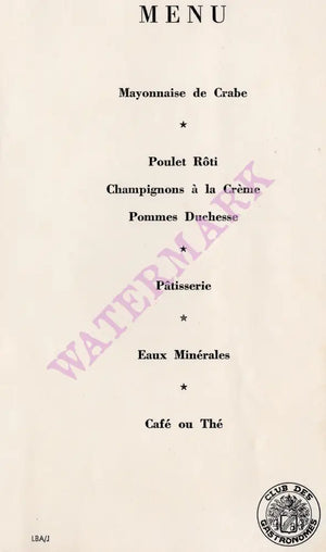 Sabena, In-flight Menu 1968 