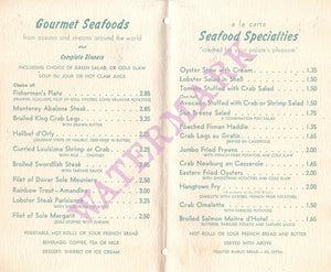 Sacramento Inn, Sacramento 1960s Menu