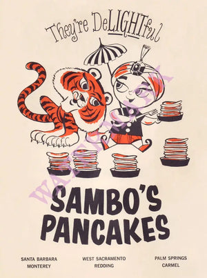 Sambo's Pancake's, California 1950s Menu Art