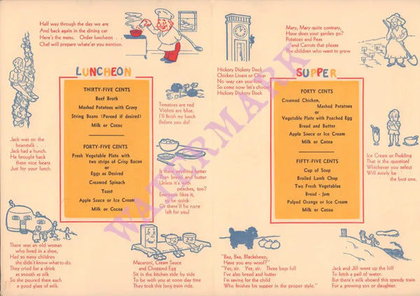 Santa Fe Railway Children’s Menu 1950s Vintage Americana Menus