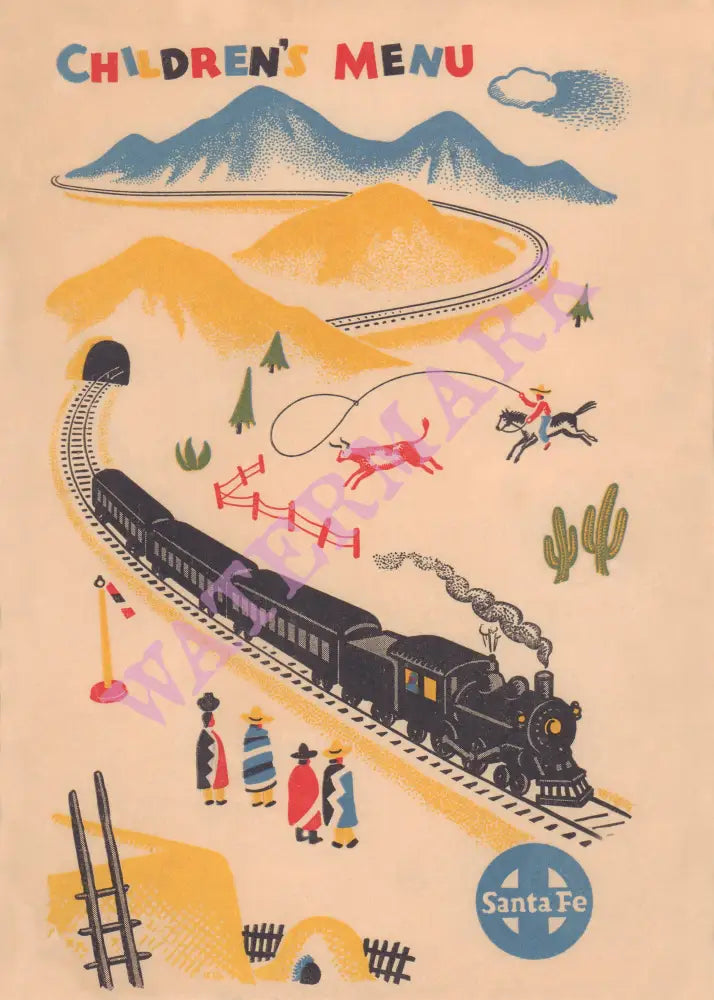 Santa Fe Railway Children’s Menu 1950s Vintage Americana Menus