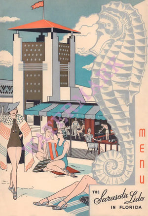 Sarasota Lido, Florida 1940s/1950s | Vintage Menu Art - Front