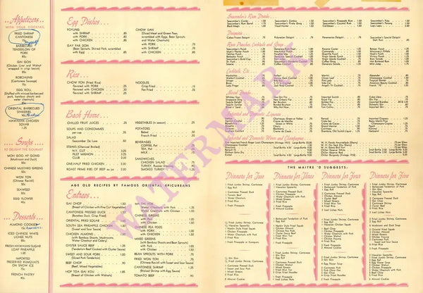 Seacomber, Malibu 1940s Menu