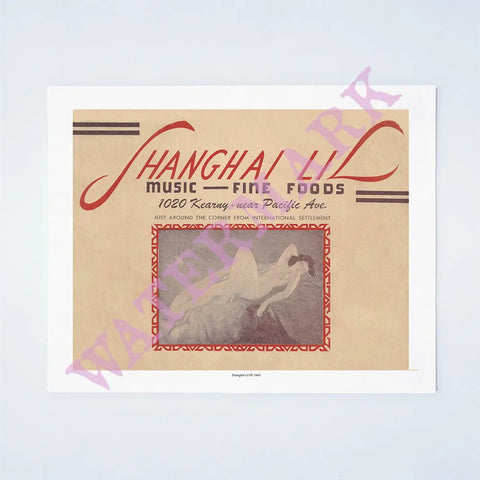 Shanghai Lil, San Francisco 1945 Vintage Menu
