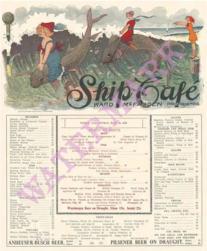Ship's Café Venice California 1913 Henry B Voigt Collection Vintage Menu Art