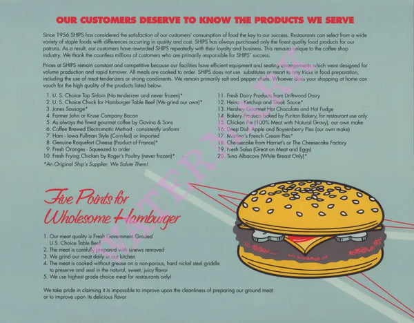 Ships, Culver City 1995 Menu