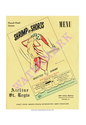 Shrimp in Shorts New Orleans Vintage 1950s Menu