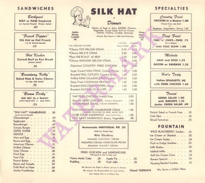 Silk Hat, Seattle 1960s | Vintage Menu Art - food menu