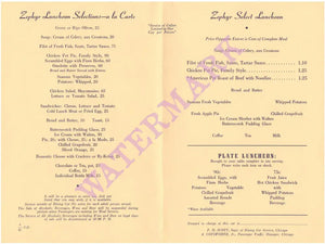 Silver Streak Zephyr, Chicago, Burlington and Quincy Railroad 1943 Menu