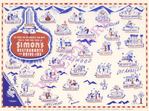 Simon's Restaurants & Drive-Ins, Los Angeles 1940s Menu Art
