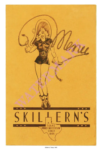 Skillern's Texas 1940 Vintage Menu