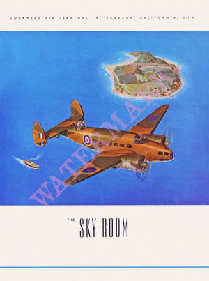 Sky Room Lockheed Air Terminal, Burbank 1941 Lockheed Hudson Menu Art
