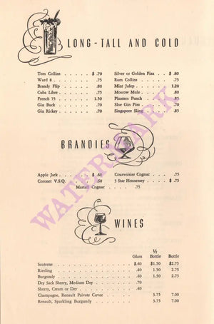 Skychef Bar 1957 Menu