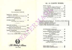 Small Fry Express Kid's Menu, Waldorf Astoria, New York 1960s 