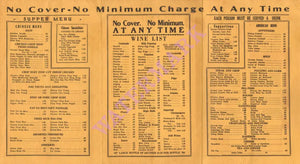 Smalls' Paradise Cabaret, Harlem 1930s Menu