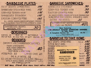Smokey Joe's, Los Angeles 1960s Menu