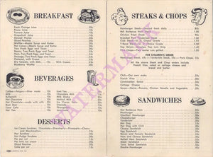 Snow White Drive-In, St Joseph MO 1950s Menu