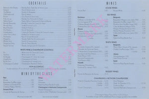 Soho Brasserie, London 1980s Menu