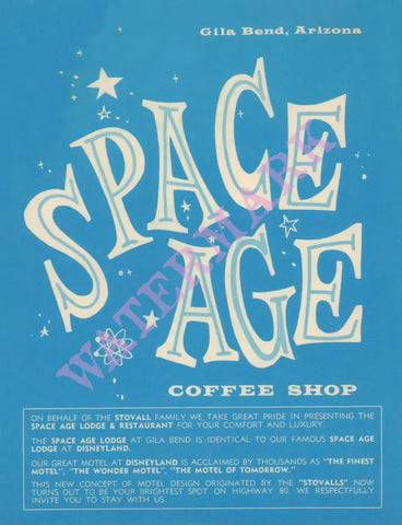 Space Age, Gila Bend AZ 1960s Menu Art