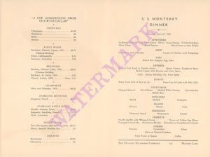 SS Monterey, Matson Lines 1935 Dinner menu