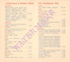 SS Statendam, Holland-America Line - 1930s Vintage Cocktails Menu