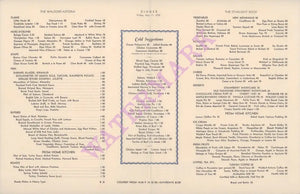 Starlight Roof, Waldorf Astoria, New York 1935 Menu