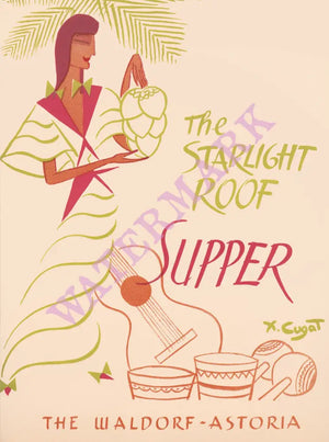 Starlight Roof Waldorf Astoria Xavier Cugat Cover, New York 1930s Menu Art