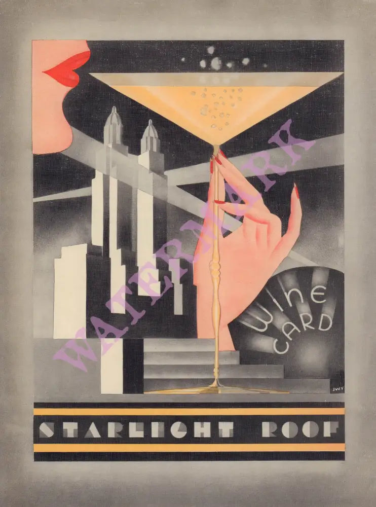 Starlight Roof Wine List, Waldorf Astoria, New York 1934 Menu Art
