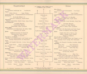 Steam Ship Columbus, 1927 Menu