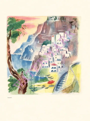 Steam Ship Conte Biancamano, Positano 1953 Menu Art
