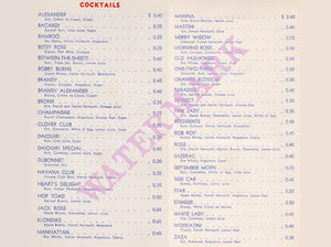 Holland America Shipping Line, Cocktails 1957 Menu
