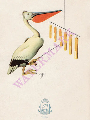 Steamship Esperia, Pelican Playing Chimes 1939 Menu Art