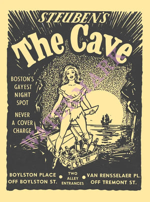 Steuben's The Cave 2, Boston, 1950s Menu Art