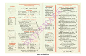 Steuben's The Cave, Boston, 1950s Menu