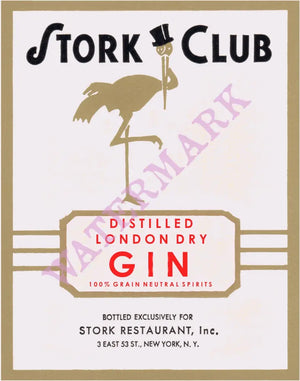 Stork Club Liquor Label - Gin 1940s