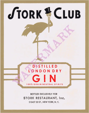Stork Club Liquor Label - Gin 1940s