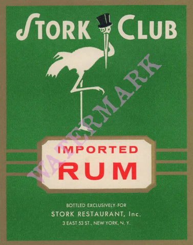 Stork Club Liquor Label - Rum 1940s