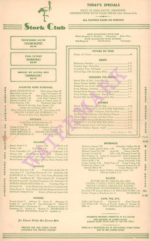 Stork Club, New York 1955 | Vintage Menu Art - food menu