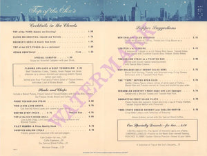 Stouffer's Top of the Sixes, New York 1964 menu