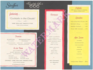 Stouffer's Top of the Sixes, New York 1960s Menu