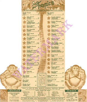 Sugie’s Original Tropics Beverly Hills 1946 Vintage Americana Menus