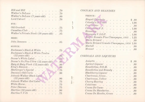 Surf Room, Royal Hawaiian Hotel, Waikiki 1950s Drinks Menu