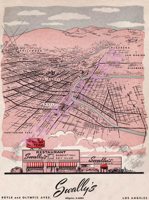 Swally's, Los Angeles 1959 Menu Art