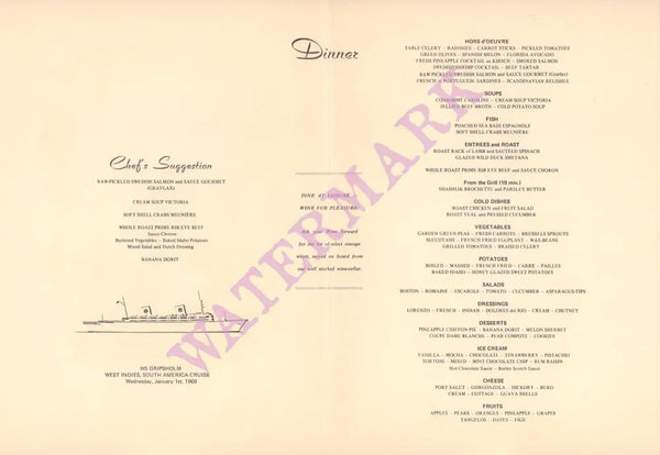 Swedish American Line, MS Gripsholm 1969 Menu