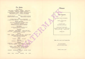 Swedish American Line, MS Kungsholm 1960 round the world cruise menu
